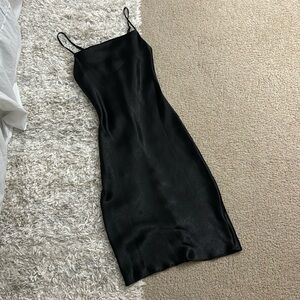 Black satin cowl neck midi-dress